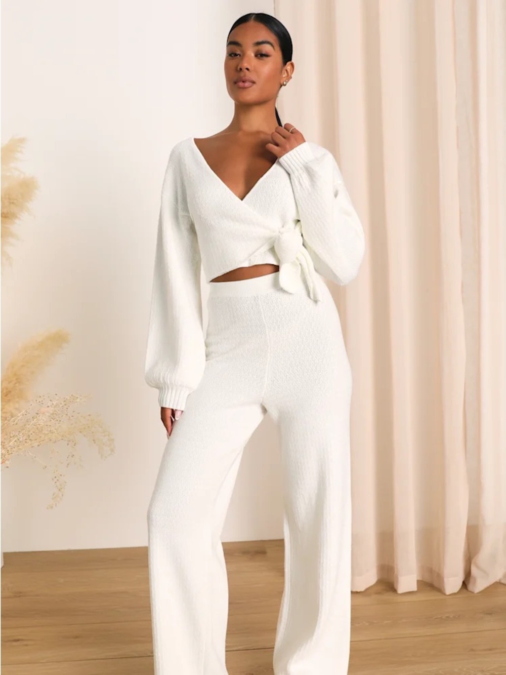 Lulus Lovely Daydream Ivory High Waisted Sweater Knit Lounge Pants